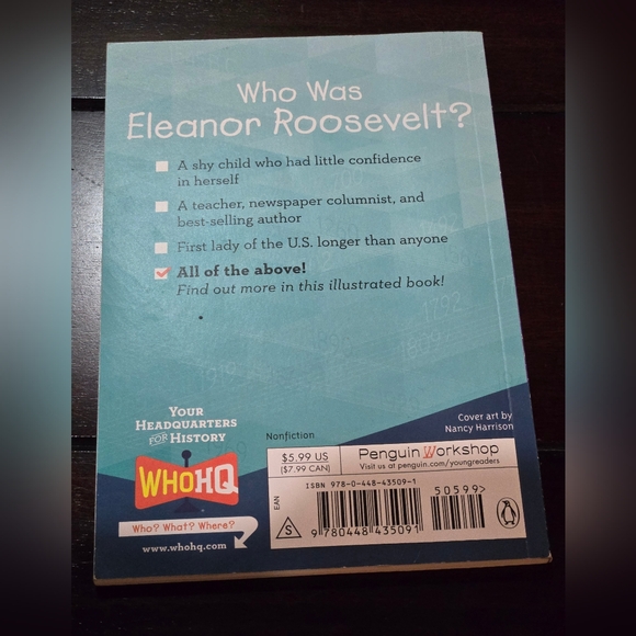 Penguin Workshop, "Who Was Eleanor Roosevelt? Nonfiction Book, Good Shape - Picture 2 of 3